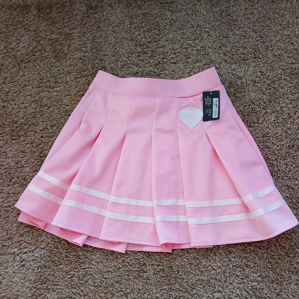 Pink Pleated Skirt with Heart Detail